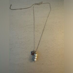 Silver and pearl three peas in a pod necklace